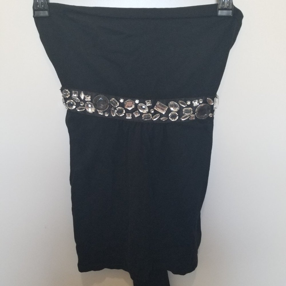 Black strapless diamond encrusted tube top